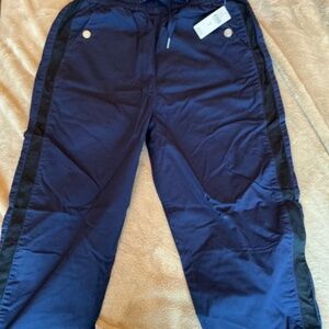 Anthro Maeve Tenley Twill Track Pants Blue with Black Tuxedo Stripe Size S NWT